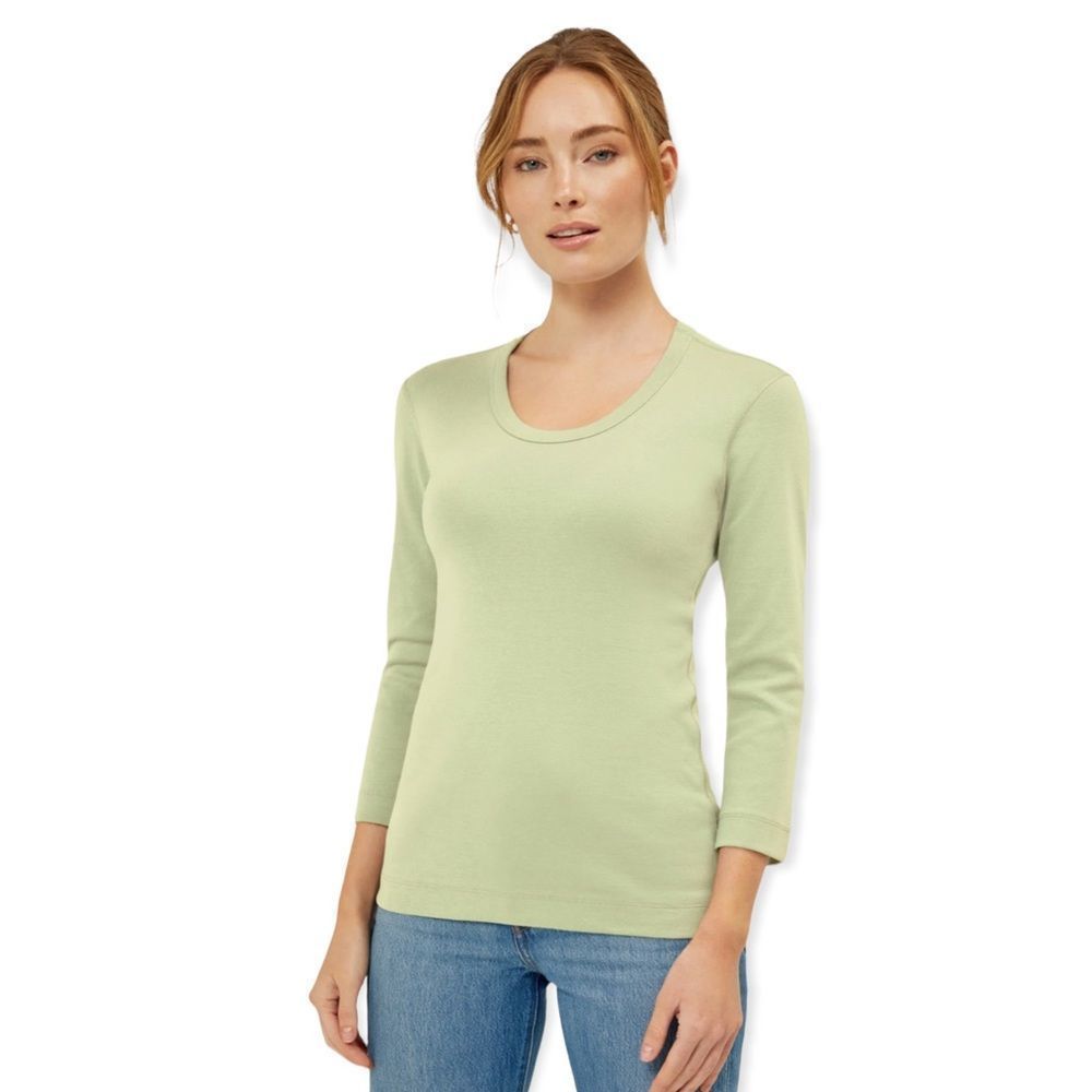 Essential Heritage Knit 3/4 Scoop Neck Tee in Laurel Green